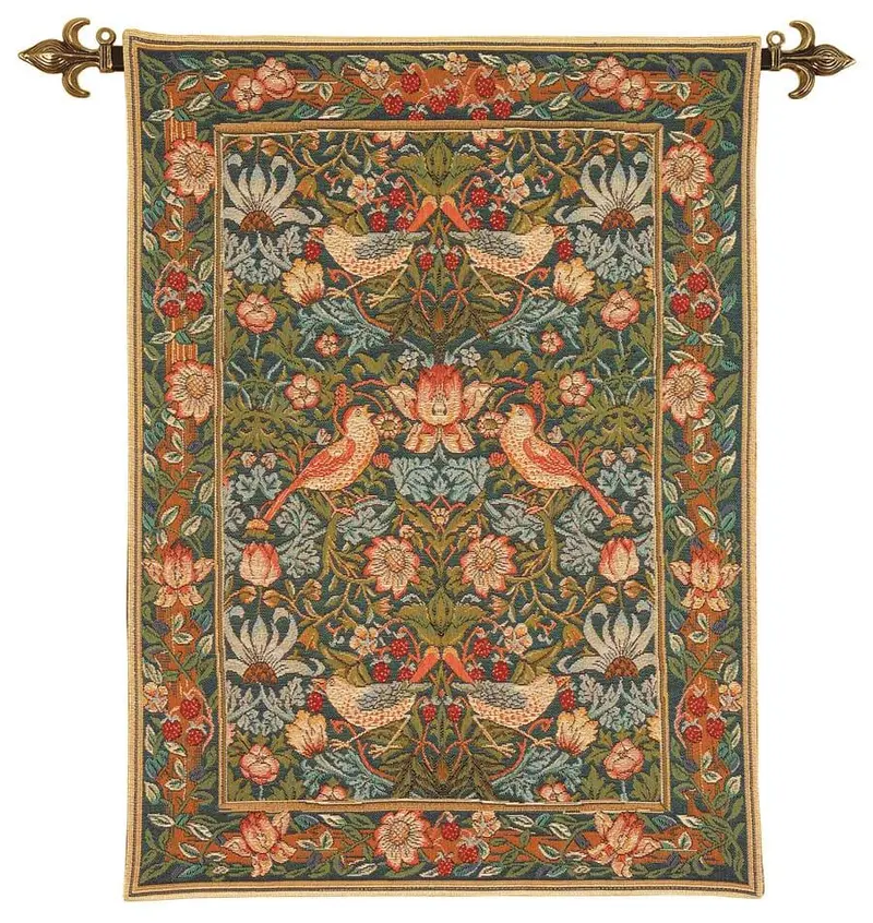 William Morris 'Strawberry Thief' Handwoven Tapestry Wall Hanging 1