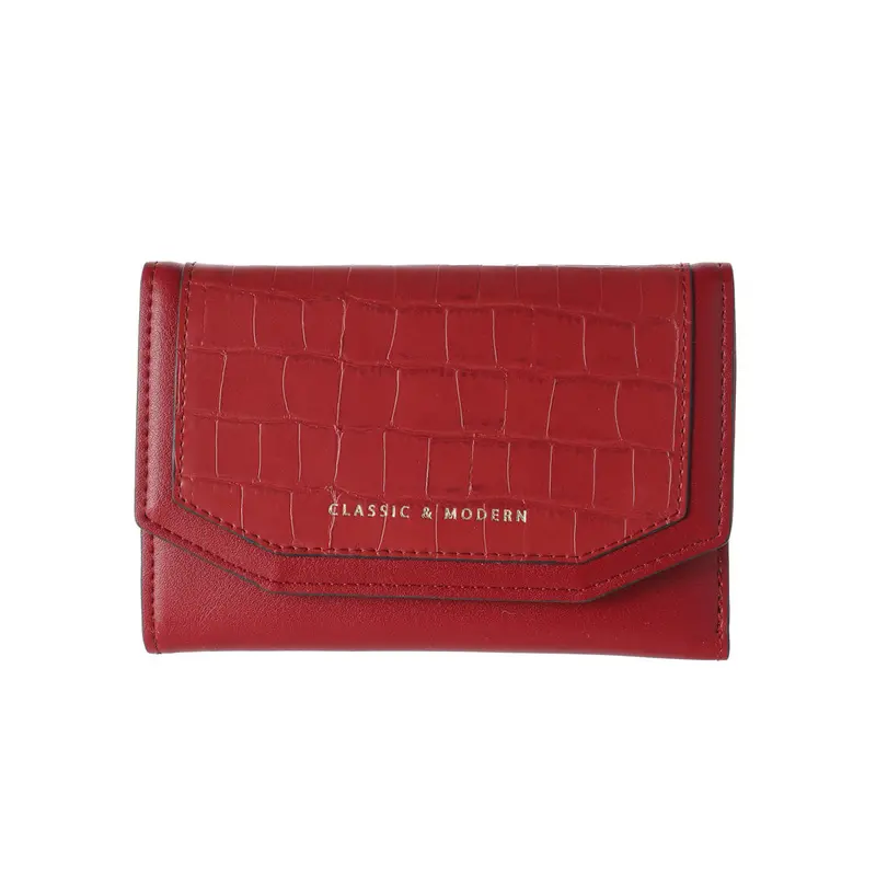 Women’S Red Crocodile-Print Trifold Wallet – Medium Size 1