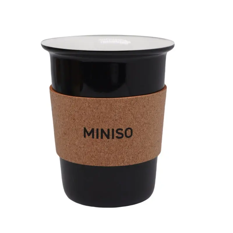Wood-Grain Textured Portable Ceramic-Coated Coffee Mug – 450Ml Black 1