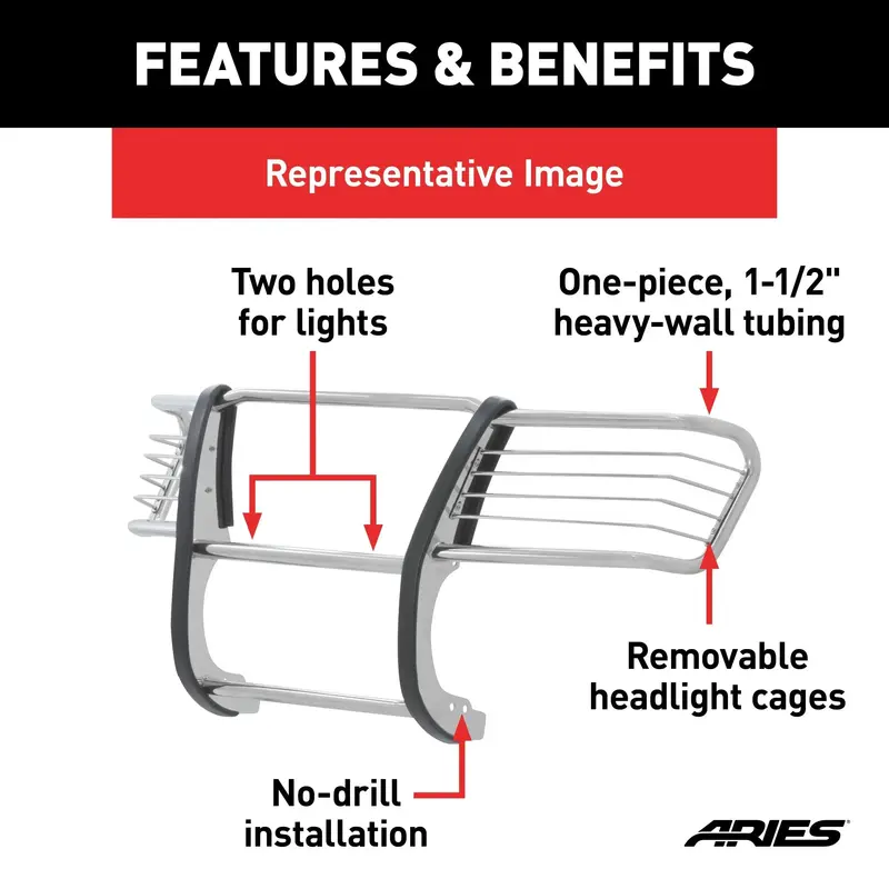 Aries Polished Stainless Steel Grille Guard – Model 4092-2 For Select Chevrolet Silverado 1500 1