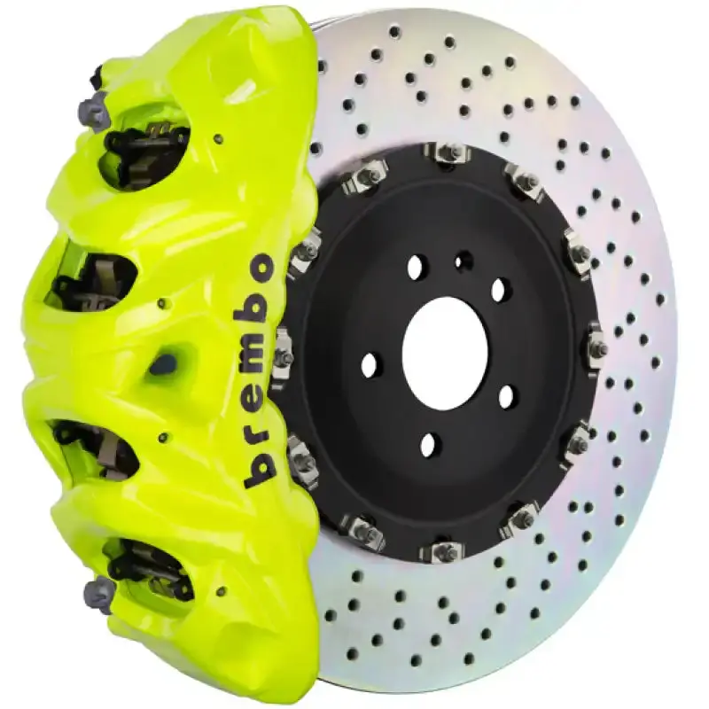Brembo Gt Big Brake Kit For 2020+ Mercedes-Benz Gle-Class – Front, 8-Piston Calipers, 412X38Mm Two-Piece Drilled Rotors, Fluorescent Yellow Finish 1