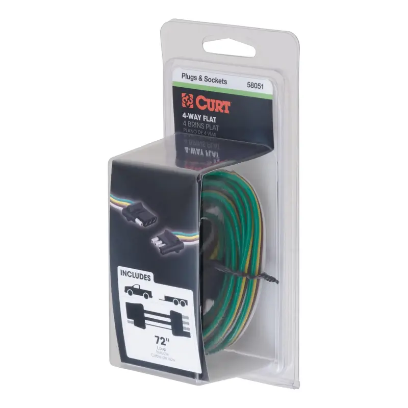 Curt 4-Way Flat Trailer Connector – 72-Inch Wiring Harness, Packaged (Model #58051) 1