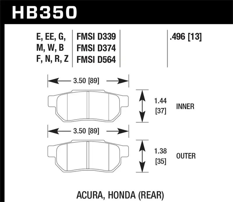 Hawk Performance Hb350D.496 Er-1 Rear Disc Brake Pads – 0.496" Thickness 1