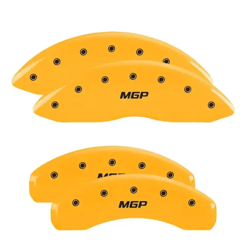 Mgp Engraved 4-Piston Caliper Covers – Front And Rear, Yellow Finish With Black Chrysler Wing Accents 1